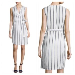 Theory Livwilth Wide Stripe Linen Wrap Style Dress | Size 6